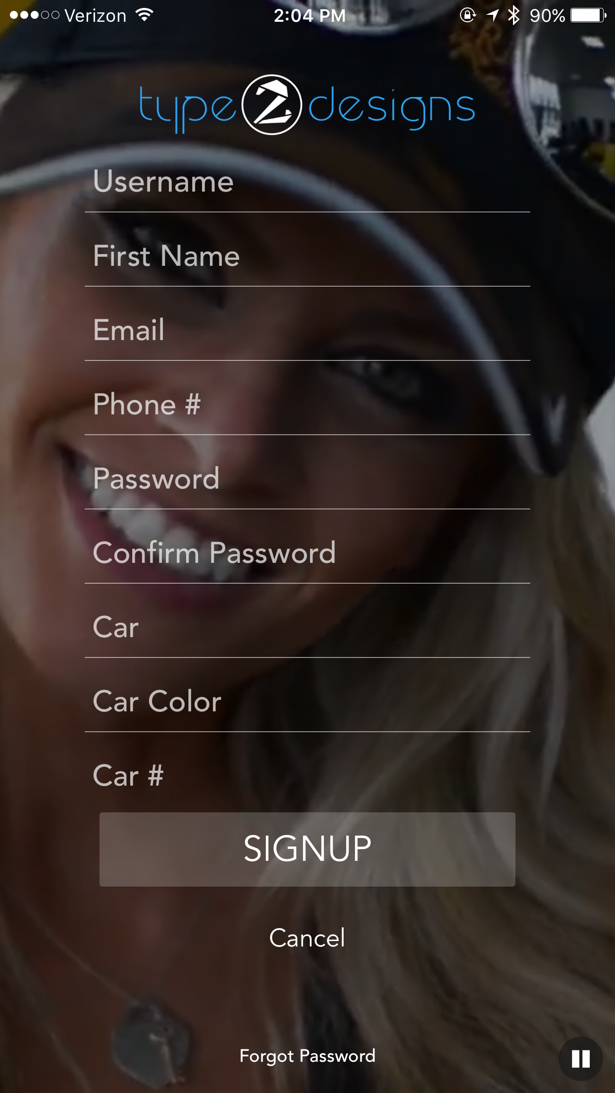 Corsa America Signup Screenshot.